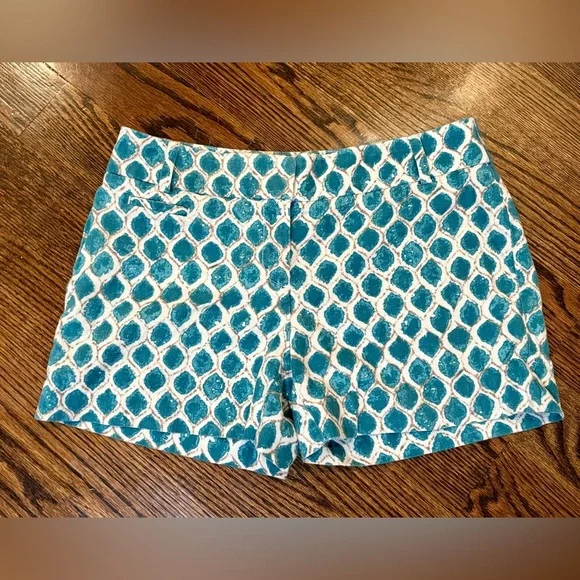 ANN TAYLOR LOFT~The Riviera Short~Teal Geometric Print~Linen Blend~Size 2~SKU109 - Picture 1 of 9